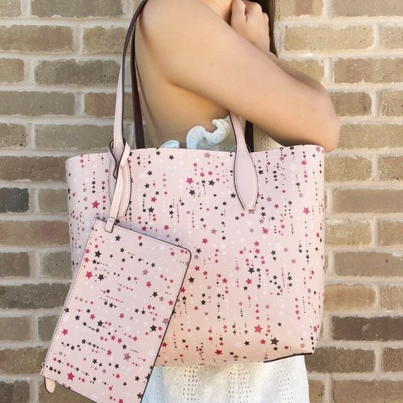 NWT Kate Spade Pink Reversible Tote + Pouch - Picture 2 of 4